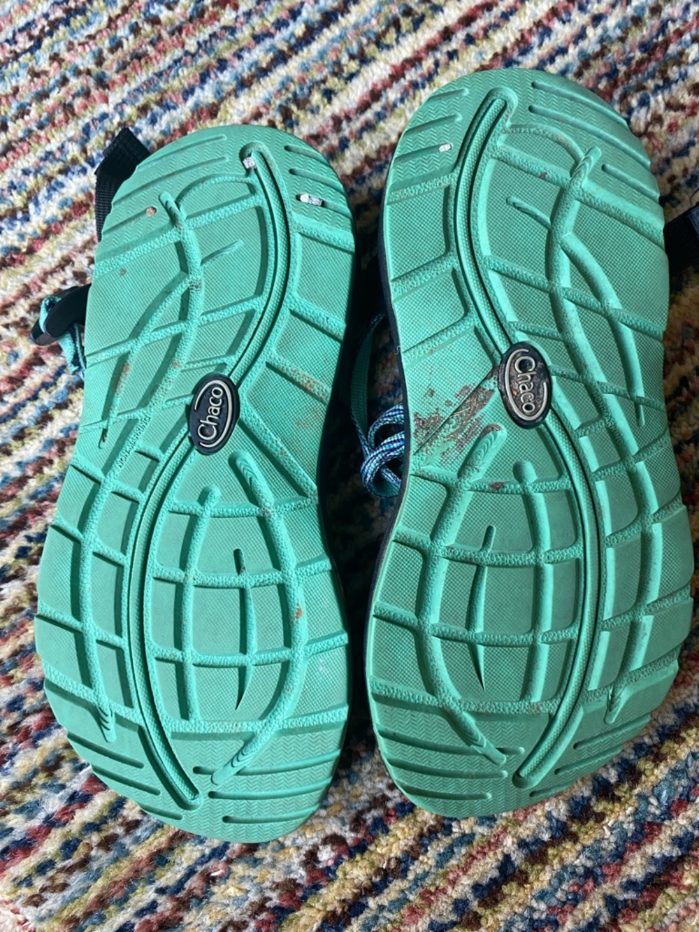 Chaco Women's Black Sandals with Teal and Light Blue Straps - Picture 9 of 9